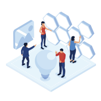 Illustration of a group of people working to solve a problem together