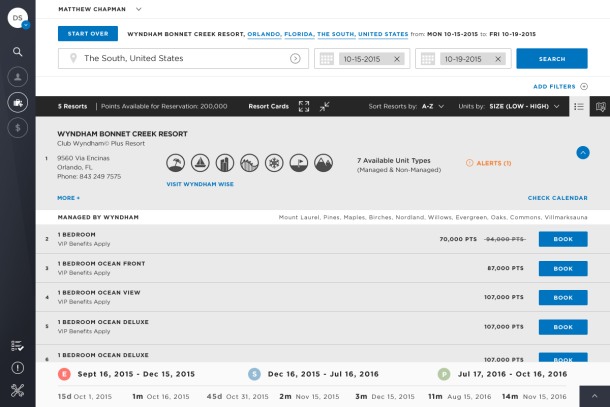 Wyndham Voyager TRIP "Resort room listing availability" screen