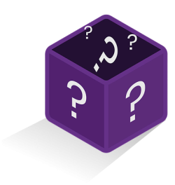Illustration of an open purple box with question marks spilling out from the top