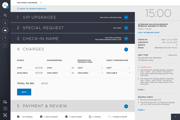 Wyndham Voyager TRIP "Reservation Checkout" screen