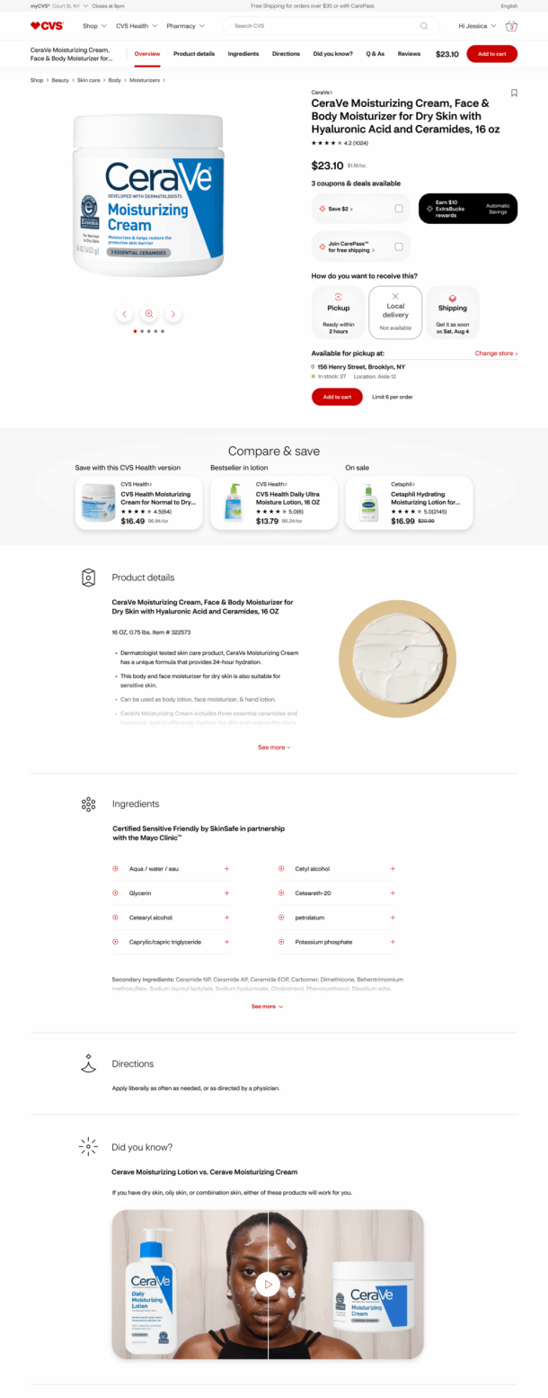 CVS Shop desktop web site (Product detail page)