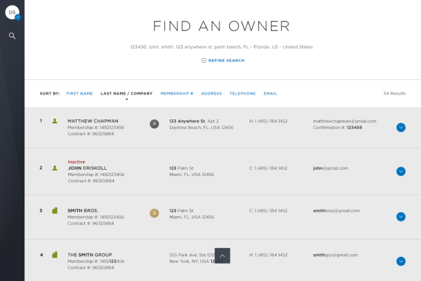 Wyndham Voyager TRIP "Find an Owner" search results screen
