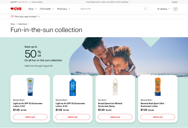 CVS Shop desktop web site (Fun-in-the-sun collection page)