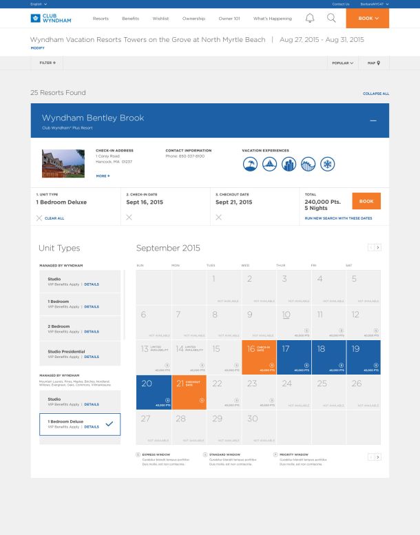 Wyndham CUI Desktop Page (Booking Calendar)