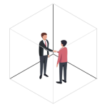Illustration of two people in work clothes shaking hands