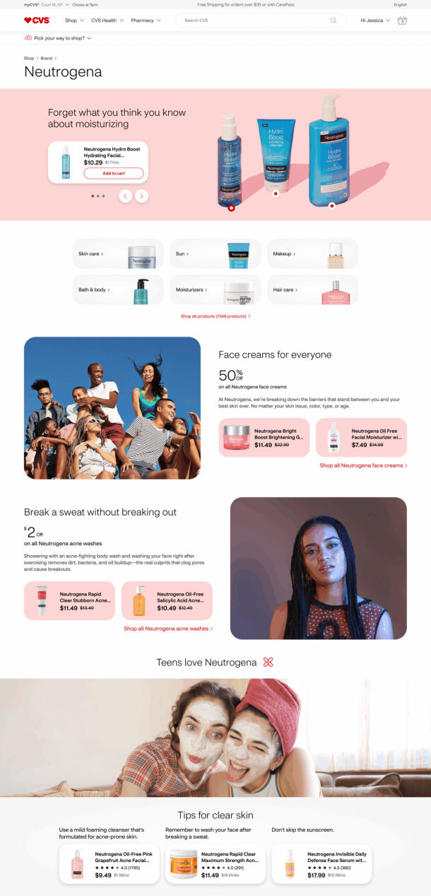 CVS Shop desktop web site (Brand partner landing page for Neutrogena)
