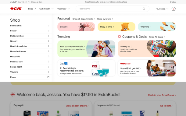 CVS Shop desktop web site (Navigation menu)