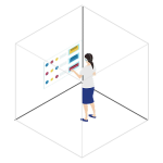 Illustration of a lady interacting with a user interface projected and floating in front of her.