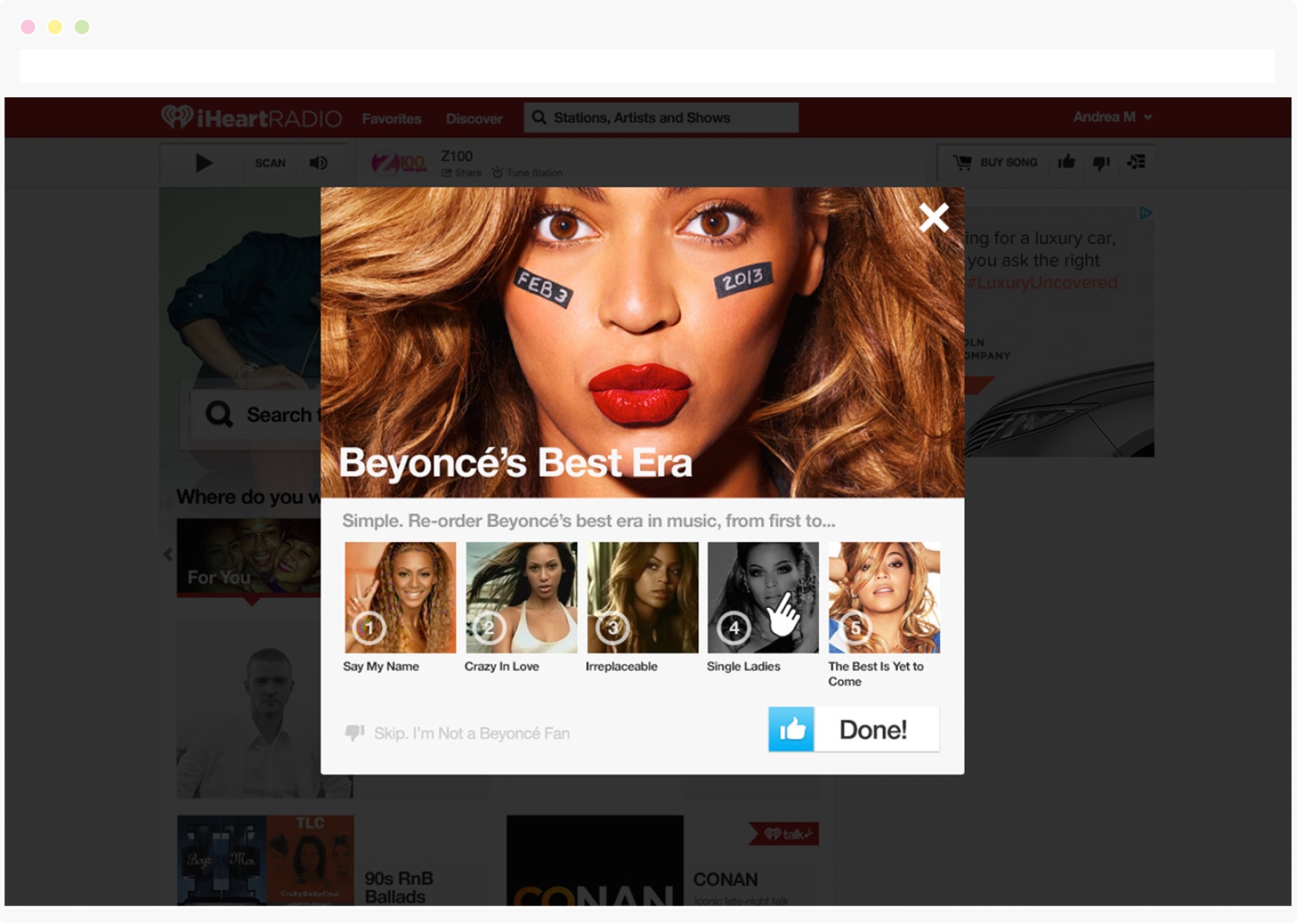 iHeart Onboarding web experience: Quiz screen #3