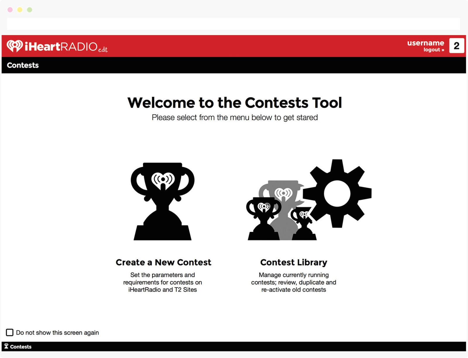RadioEdit: Contests Tool, Landing page (wireframe)