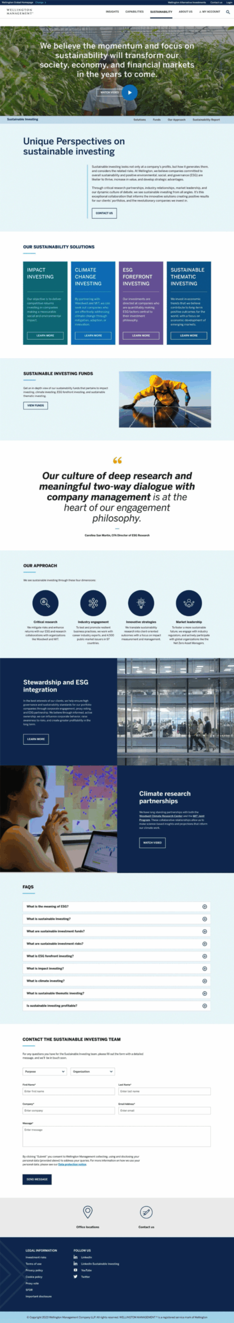 Wellington Sustainable Investing desktop web design