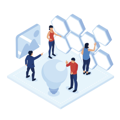 Illustration of a group of people working to solve a problem together