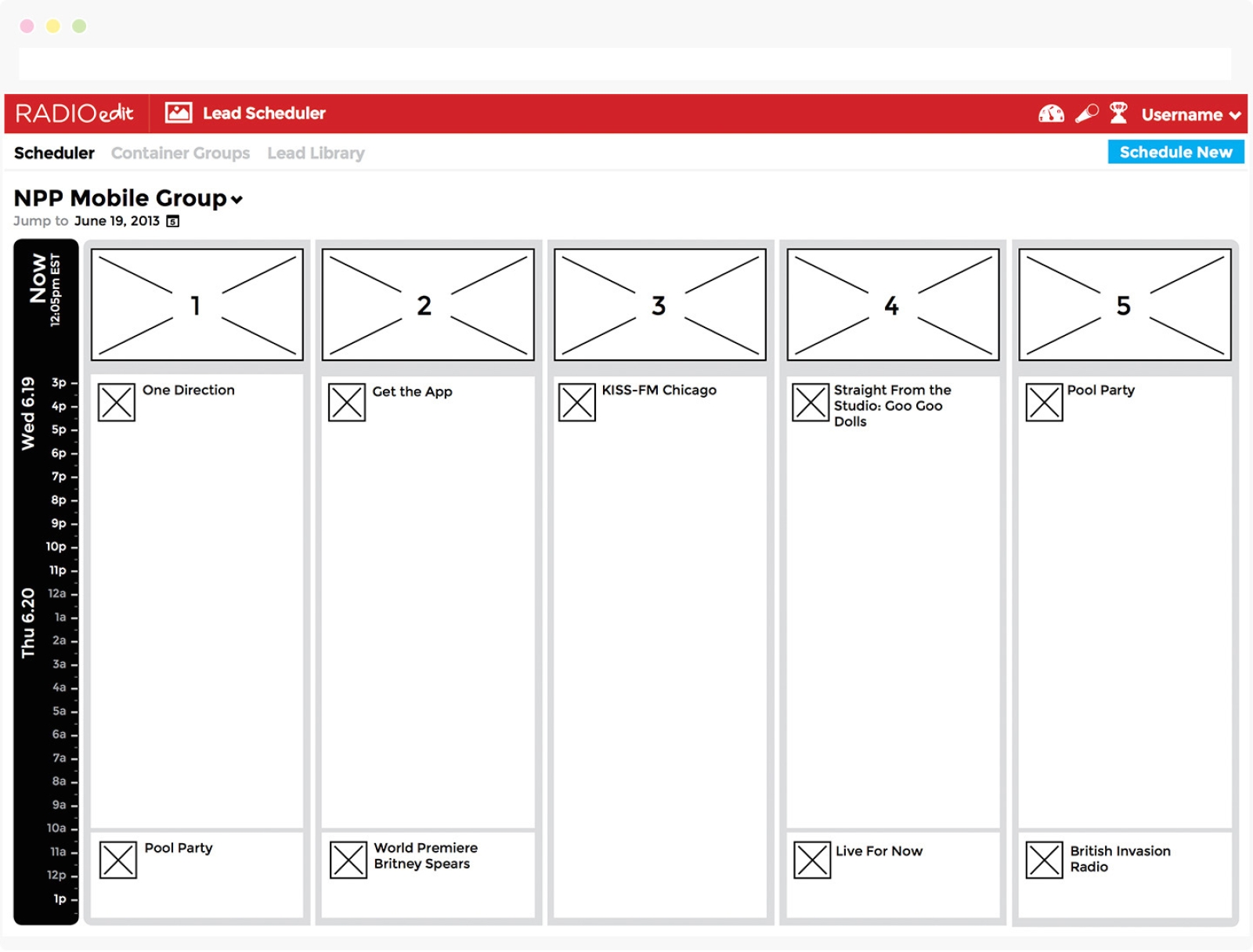 RadioEdit: Scheduler Tool, weekly schedule (wireframe)