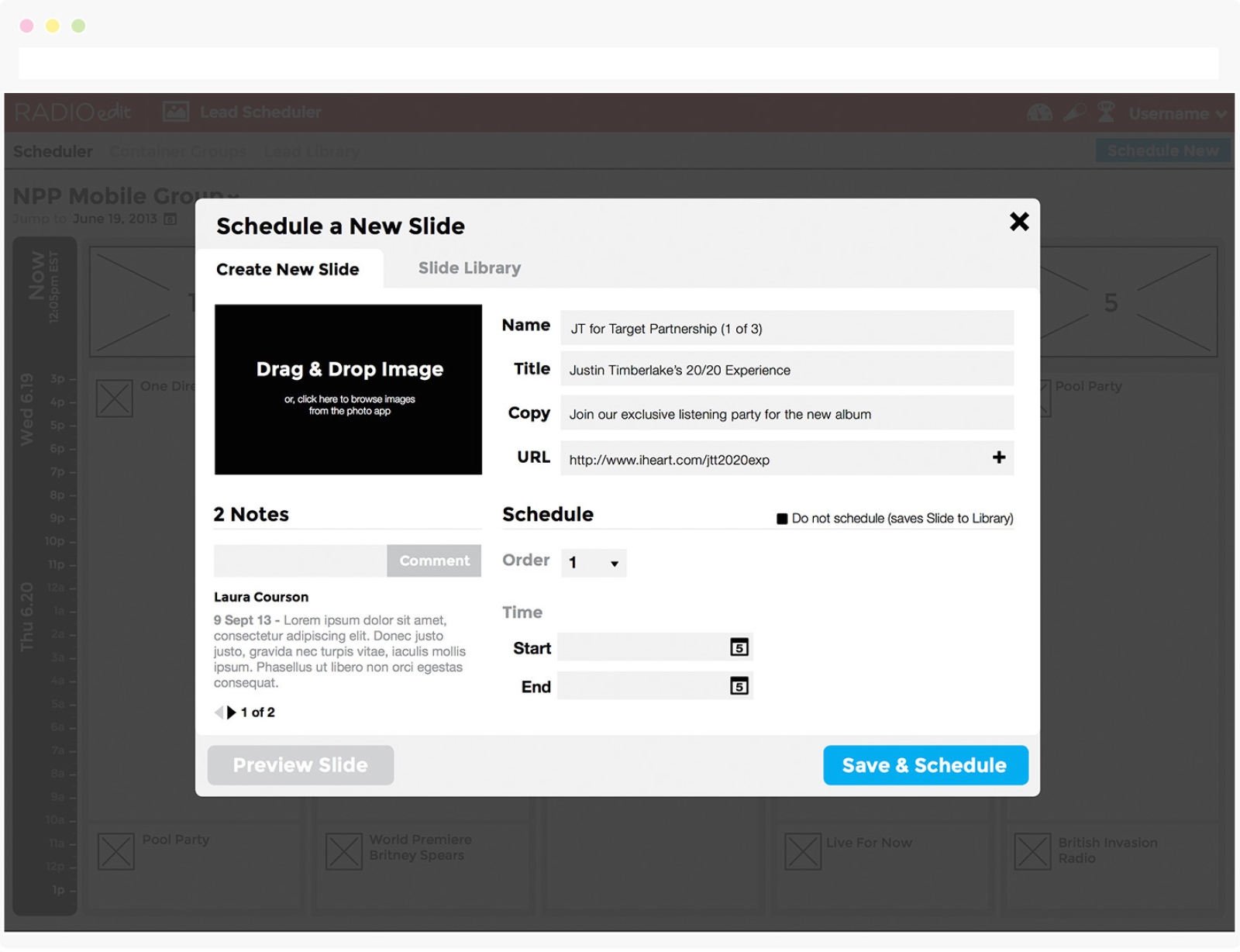 RadioEdit: Scheduler Tool, create event (wireframe)