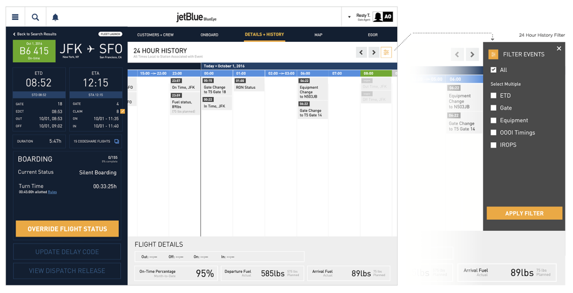 BlueEye Wireframe of plane flight schedule
