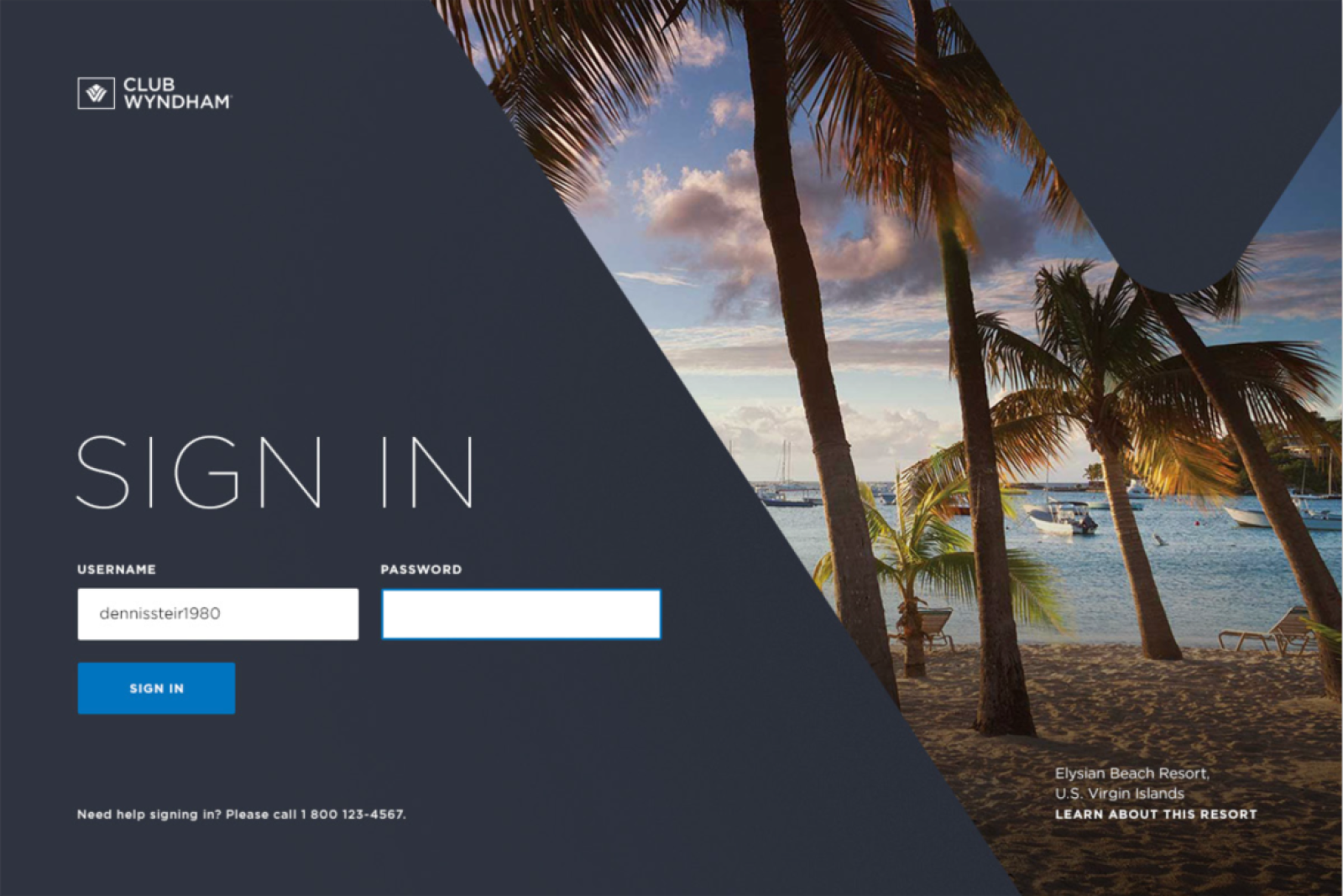 An image of the Wyndham Voyager TRIP login screen