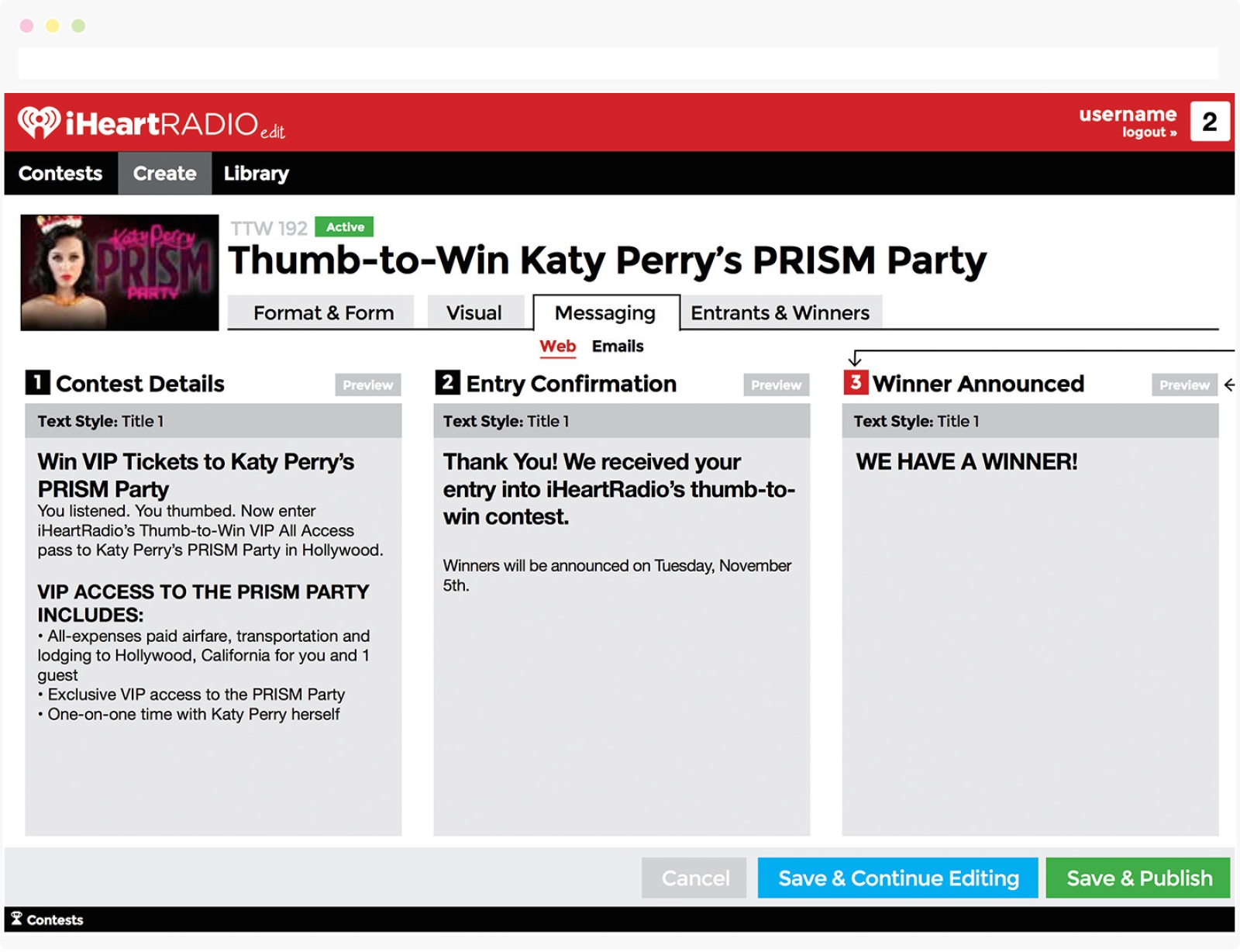 RadioEdit: Contests Tool, messaging sequence (wireframe)