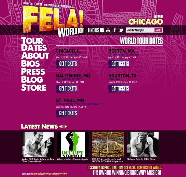FELA! On Broadway Tour Dates page