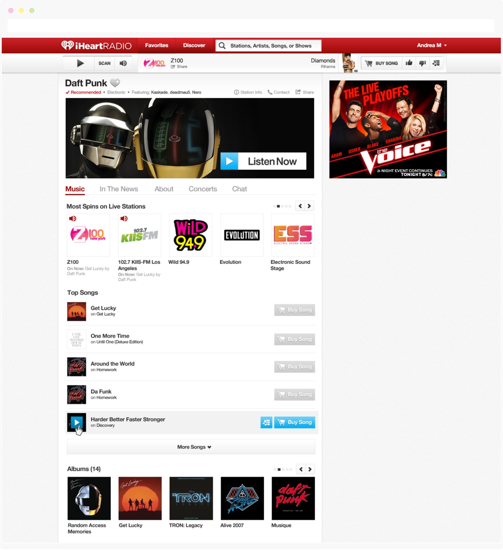 Artist page (Daft Punk) of iHeart web site in 2013