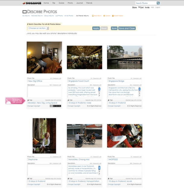 Page for managing and describing photos