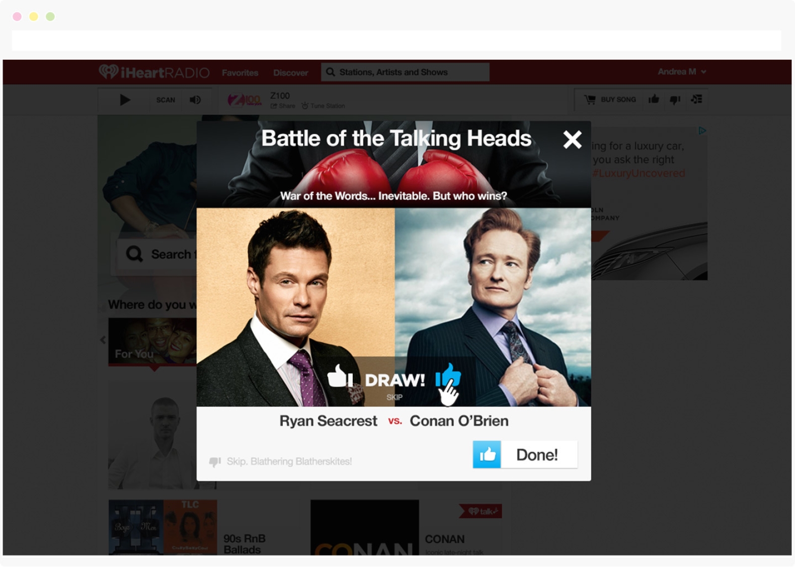 iHeart Onboarding web experience: Quiz screen #2
