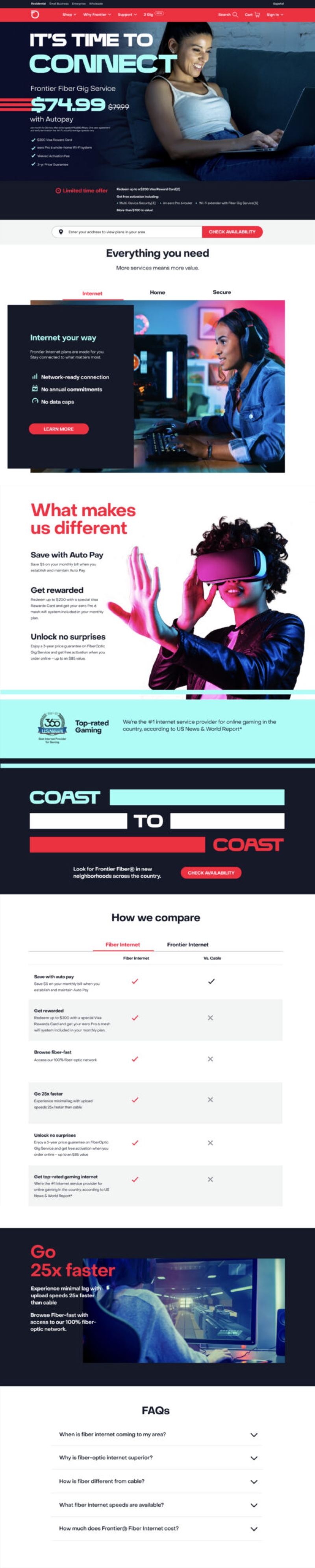 Desktop web site for Frontier Communications (Product Detail Page)